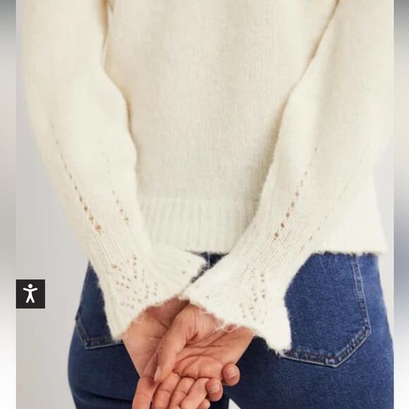 Boden Fluffy Frill V-neck Sweater Ivory Alpaca Size 12 - Picture 3 of 15